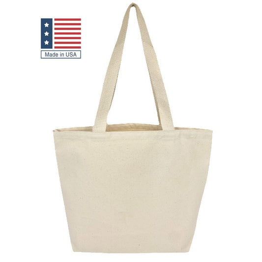 Made In USA Wide Grocery Tote Bag - (18x14x6) 12oz Canvas